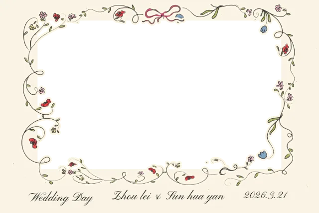 米白色花朵边框 Photobooth 模板预览图