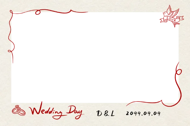 简洁 红色 米色  韩系 流行  线条 婚礼 订婚 结婚 纪念 Photobooth 模板预览图