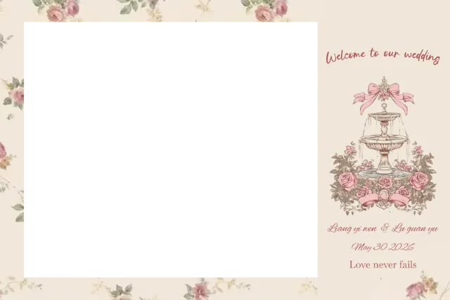 复古喷泉玫瑰花结婚边框 Photobooth 模板预览图
