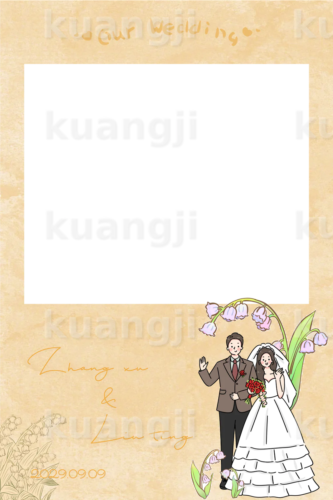 铃兰花手绘婚礼 Photobooth 边框模板预览图
