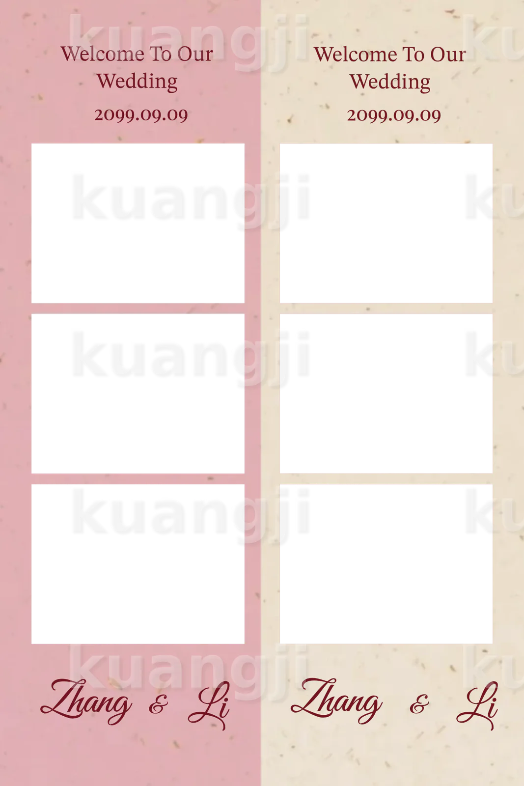 红色纸质简约模板 · 竖版多画面 Photobooth 模板预览图