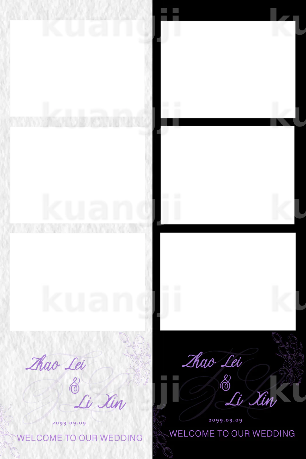紫色法式纸月模板 · 竖版多画面 Photobooth 模板预览图