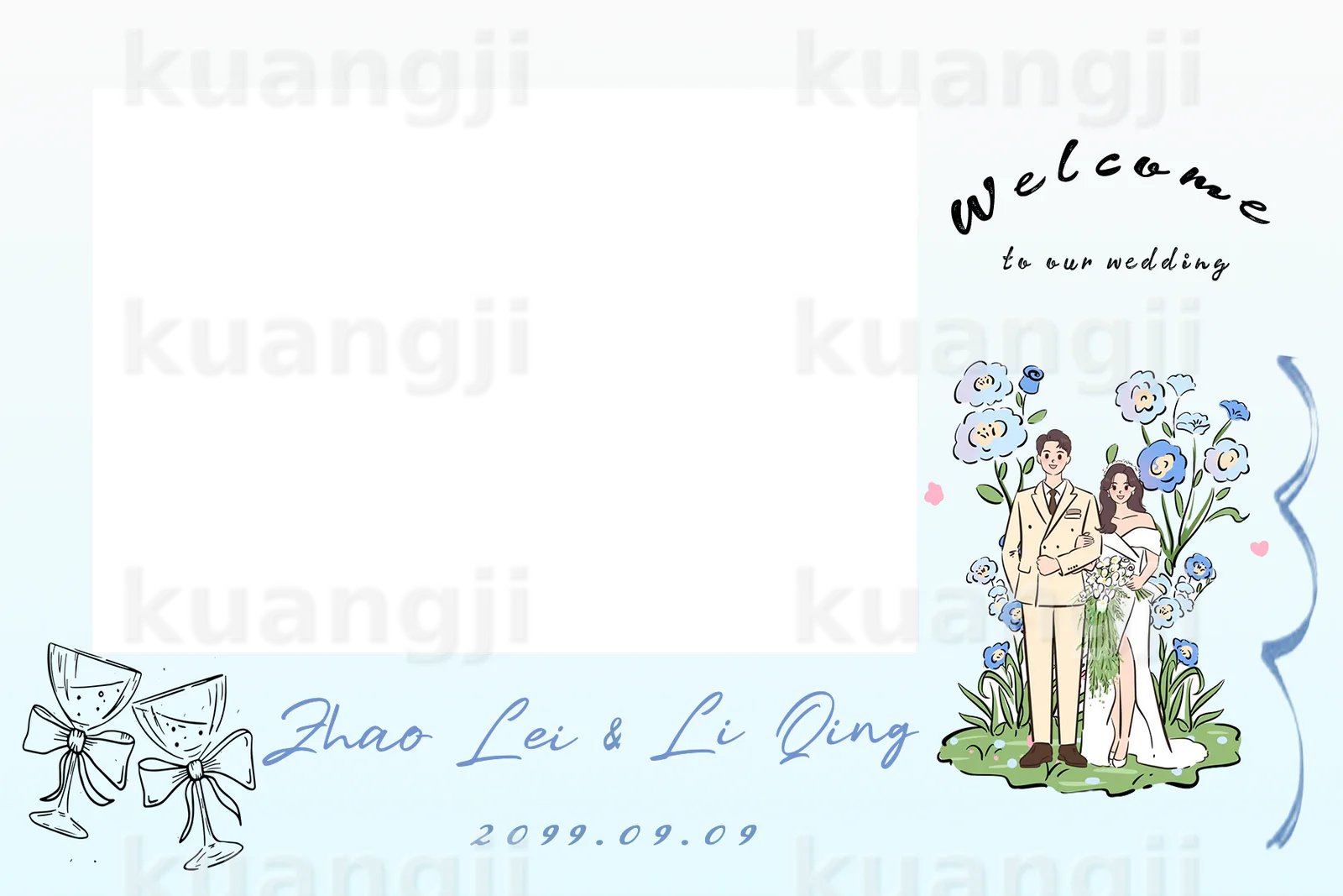 蓝色手绘婚礼 Photobooth 模板主预览图