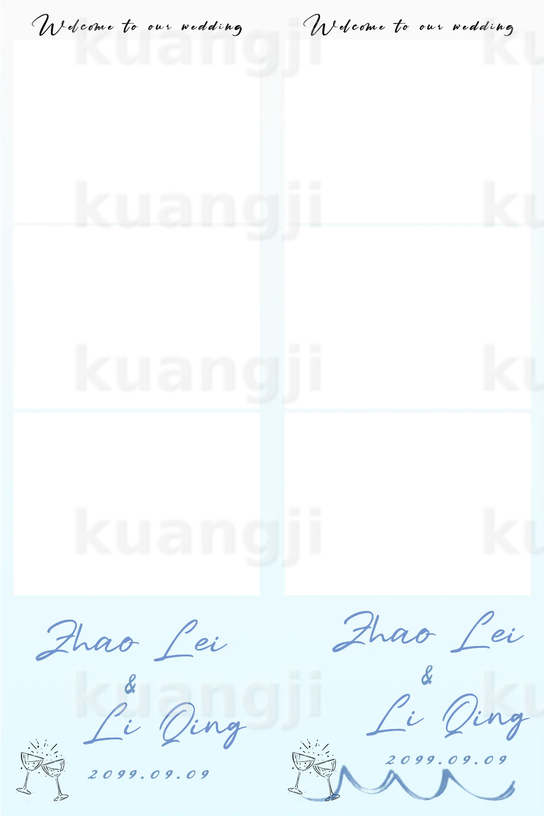 蓝色手绘婚礼模板 · 竖版多画面 Photobooth 模板预览图