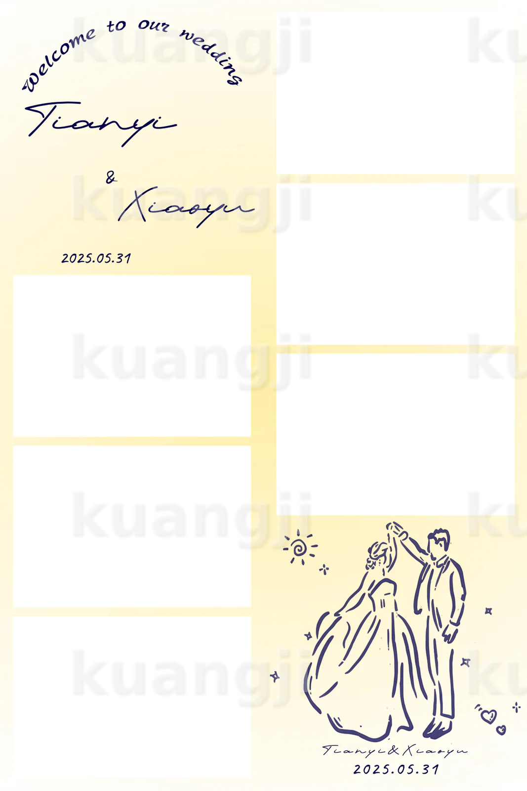奶油手绘婚礼模板 · 竖版多画面 Photobooth 模板预览图