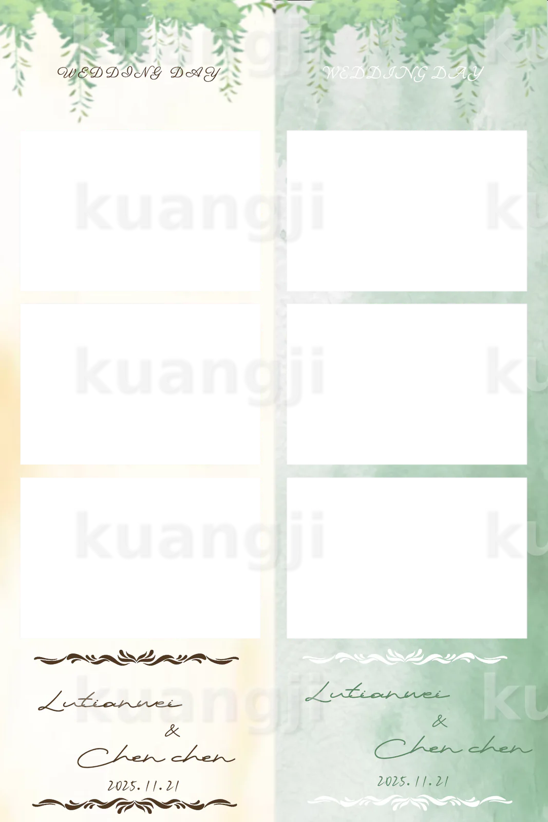 绿色复古花纹模板 · 竖版多画面 Photobooth 模板预览图